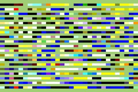 Multicolored abstract of parallel solid stripes of various colors and lengths on light green