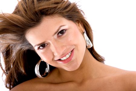 casual woman smiling isolated over a white background