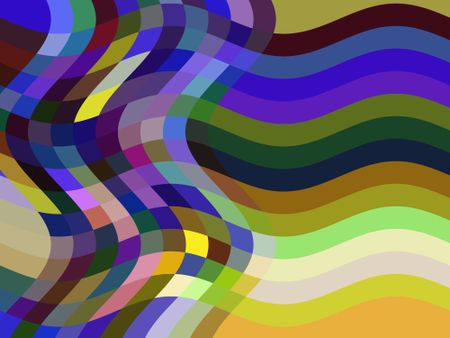 Wavy compound abstract of a multicolored mosaic and a stack of parallel stripes for themes of pressure, flexibility and transformation