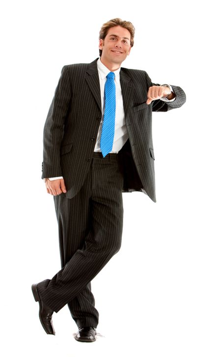 Businessman with his arm leaning on something imaginary - isolated