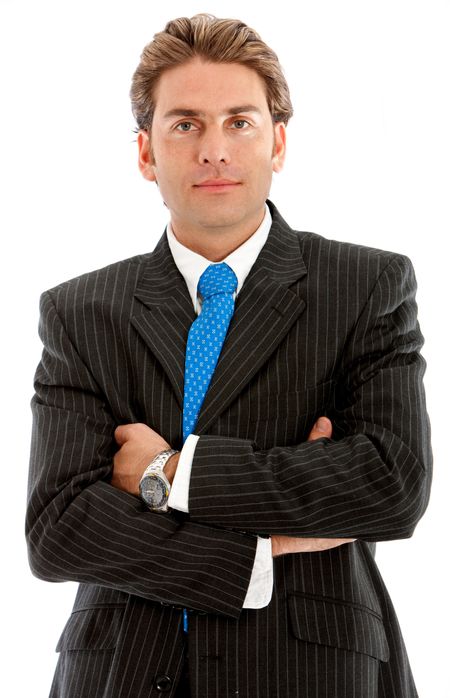confident businessman with his arms crossed isolated over a white background
