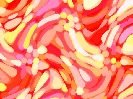 Varicolored pop-art abstract of rounded and elongated polygons like so many microorganisms floating and swimming under a microscope