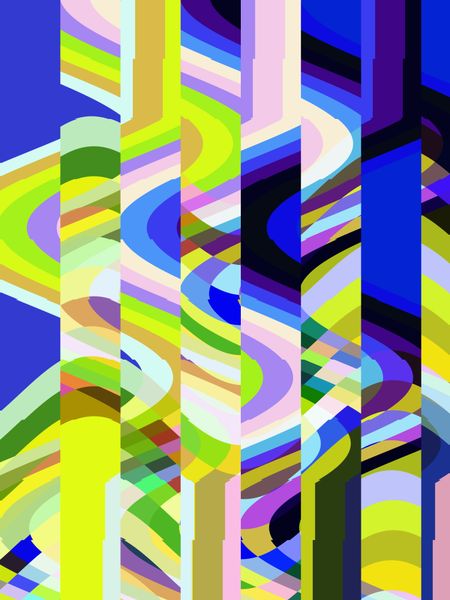 Multicolored abstract illustration of a parti-colored whirlwind beyond varicolored prison bars