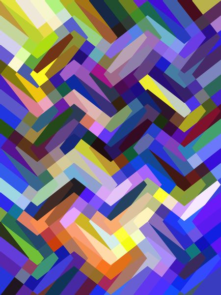 Decorative multicolored abstract of irregular polygons in a loosely zigzag pattern