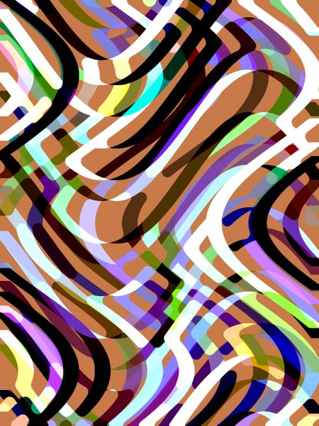 Festive multicolored abstract of ribbony curves on orange background