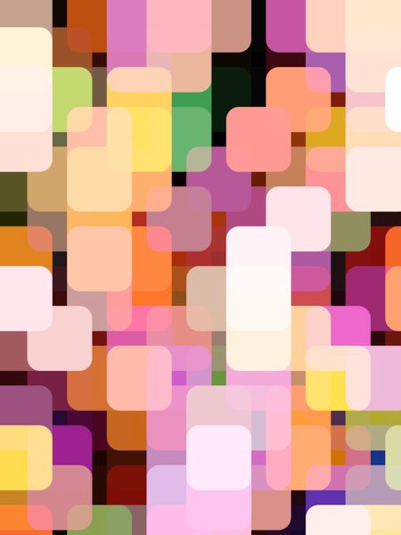 Snazzy multicolored mosaic abstract of rounded squares on a grid, like so many city lights at night, for themes of diversity of color within uniformity of shape