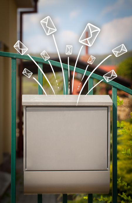 Hand drawn letters and envelopes comming out of a mailbox