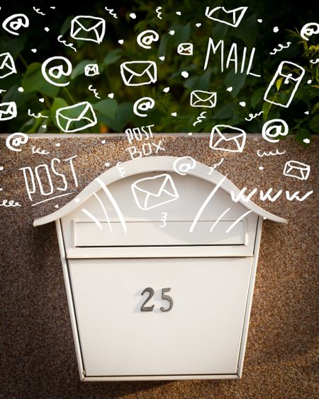 Postbox with white hand drawn mail icons