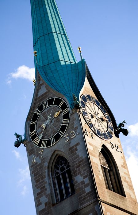 clock tower in zurich in a sunny day
