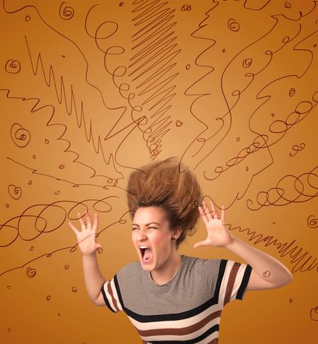 excited-young-woman-extreme-hairtsyle-hand-241447003 Excited young woman with extreme hairtsyle and hand drawn lines concept on background