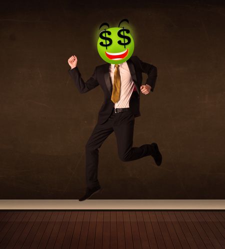 Businessman with dollar sign smiley face