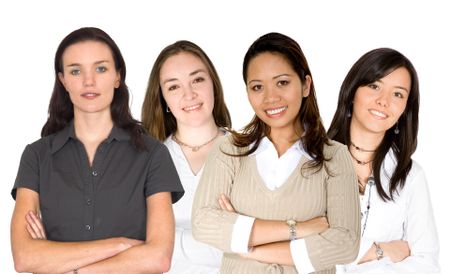 diverse female business team over a white background - all in focus