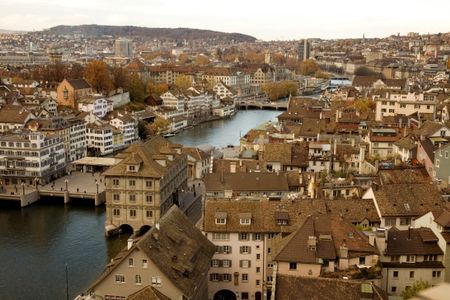 zurich skyline - river view - aged colours