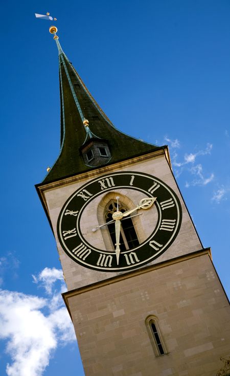 zurich clock tower in a sunny day