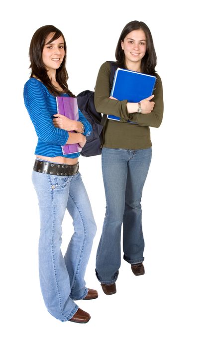 beautiful female students - full body over a white background