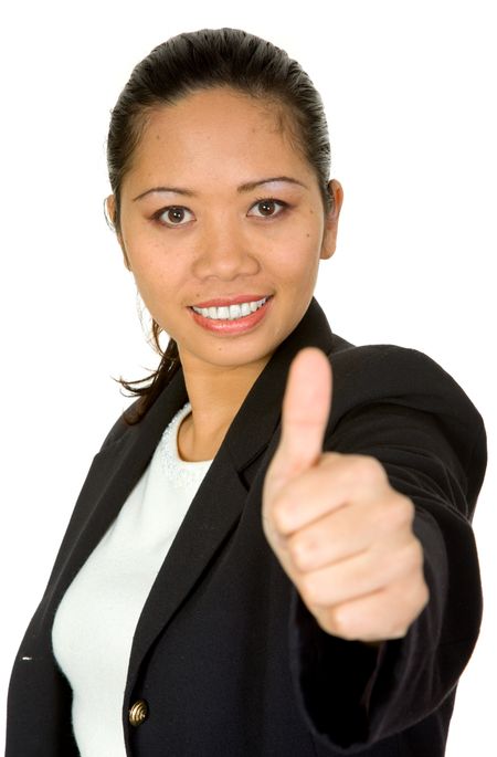 asian business woman with her thumb up over white
