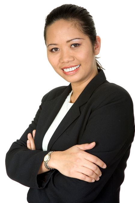 friendly asian business woman over a white background