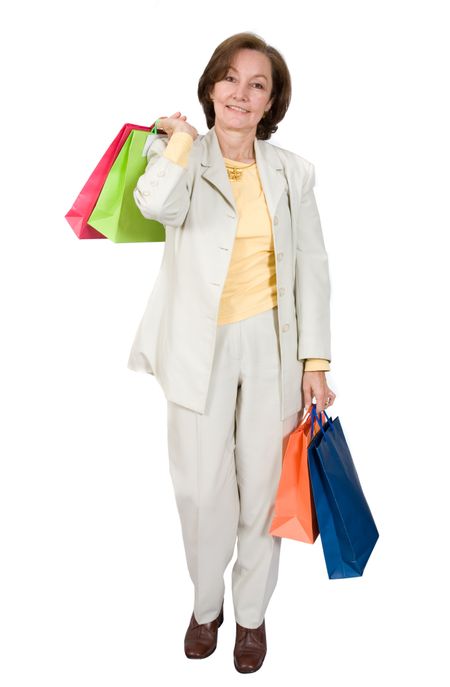 business woman shopping bags over a white background
