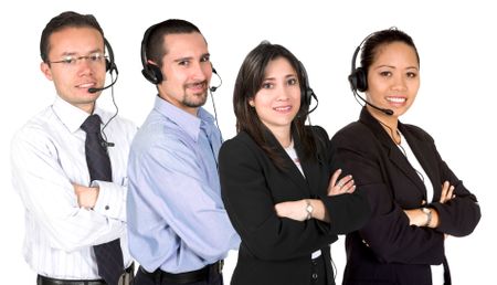 customer service team from diverse backgrounds over white