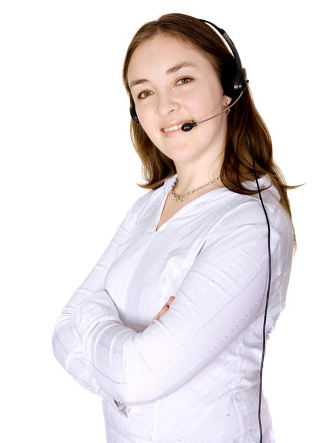 Business Customer Services woman over a white background