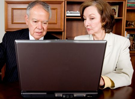 business senior couple on a laptop in their office