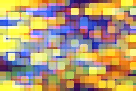 Multicolored abstract mosaic of rounded squares like city lights on an urban grid, overlapping for illusion of three dimensions