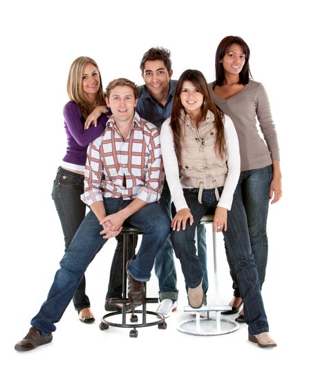 Casual group of friends isolated over a white background