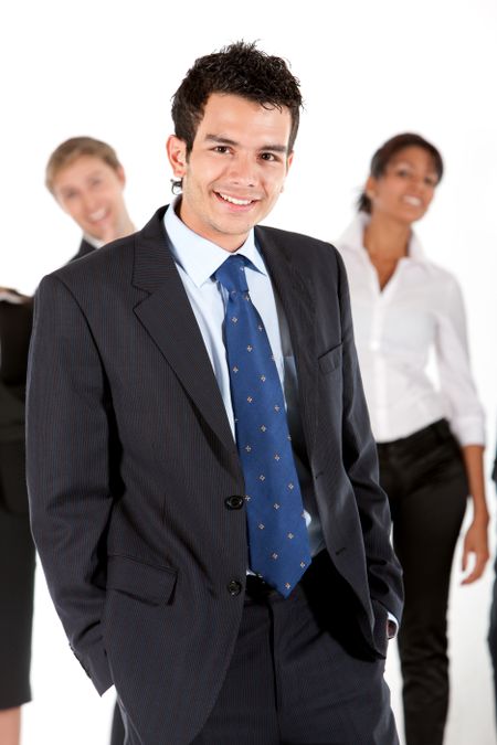 business man and his team isolated over a white background