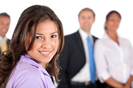 business woman and her team isolated over a white background
