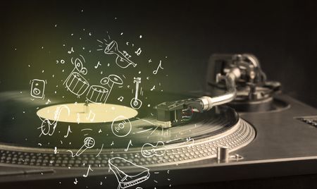turntable-playing-classical-music-icon-drawn-243145792 Turntable playing classical music with icon drawn instruments concept on background