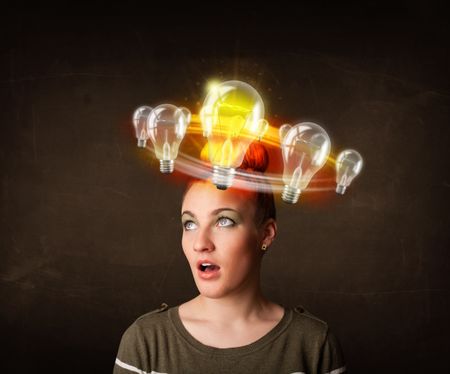 preety-woman-light-bulbs-circleing-head-243191107 Preety woman with light bulbs circleing around her head