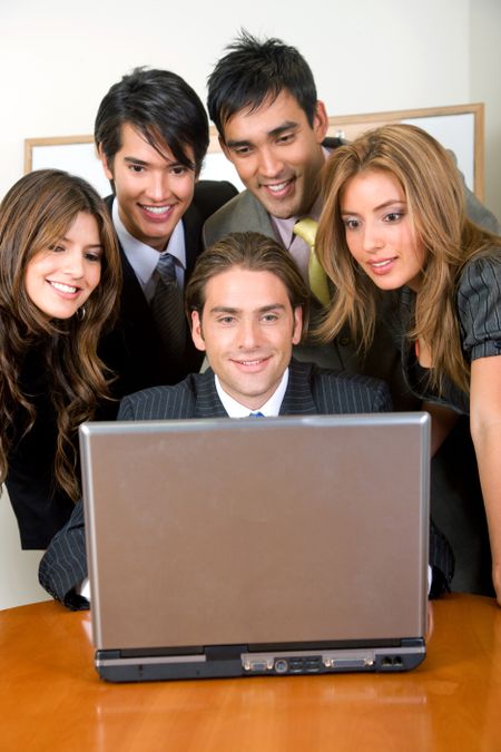business team doing business online in an office