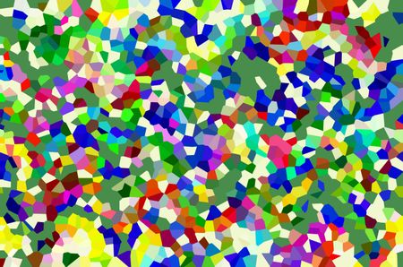Multicolored crystallized abstract of solid irregular polygons on green
