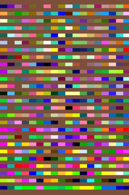 Multicolored geometric abstract mosaic of segmented parallel stripes on brown background