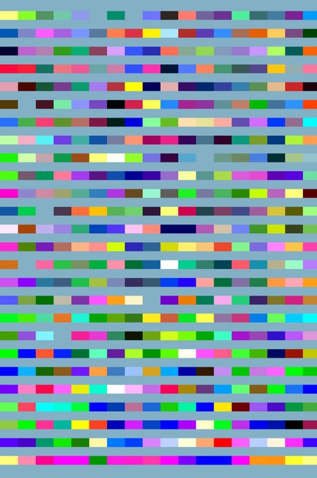 Multicolored geometric abstract mosaic of segmented parallel stripes on blue-green background