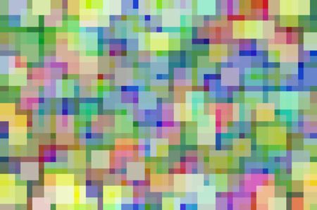 Snazzy multicolored mosaic abstract of many squares overlapping for illusion of three dimensions, useful for illustration of geometric multiplicity