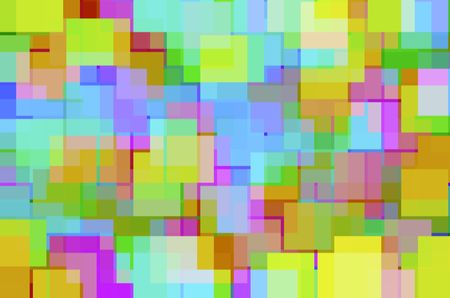 Splashy mosaic abstract of squares overlapping for 3-D effect, with tropical pastels