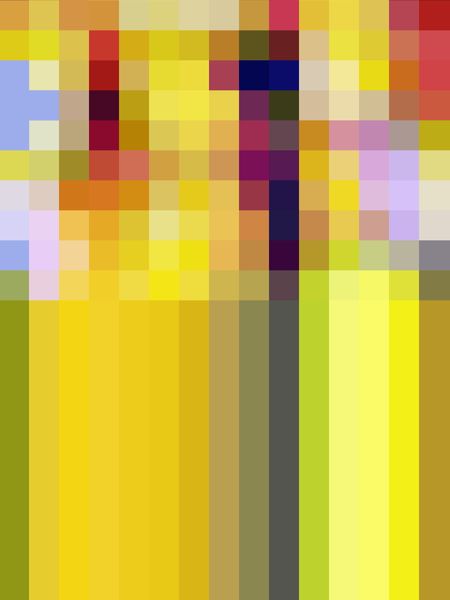 Multicolored half-and-half abstract consisting of a mosaic on top and parallel stripes at bottom