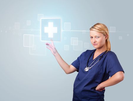 pretty-young-nurse-pressing-modern-medical-244817050 Pretty young nurse pressing modern medical type of buttons
