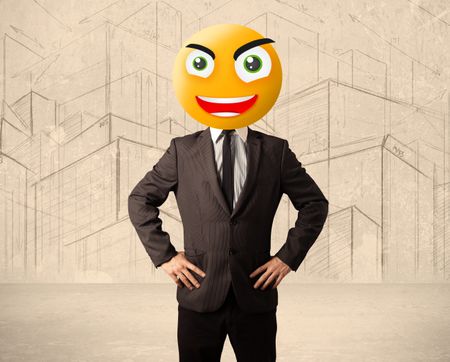 Funny businessman with yellow smiley face