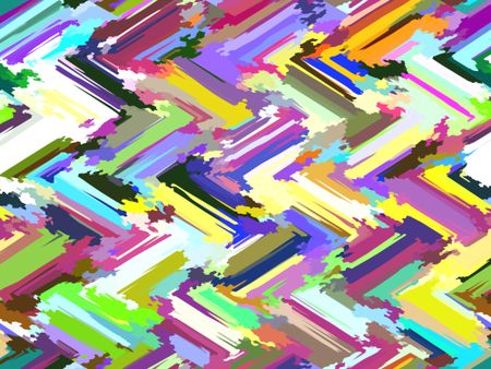 Painterly multicolored two-dimensional abstract with zigzag pattern of diagonal strokes interspersed with polygonal splashes