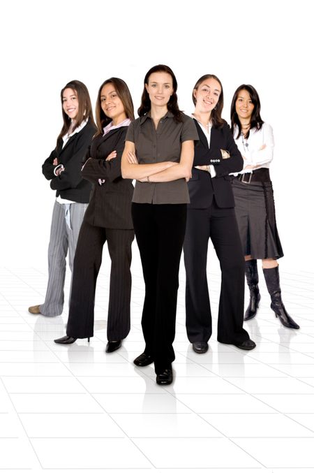 confident female business team over a white background