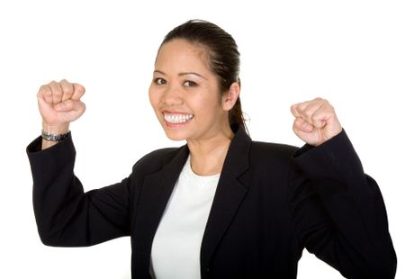 asian business woman very happy with her success over white