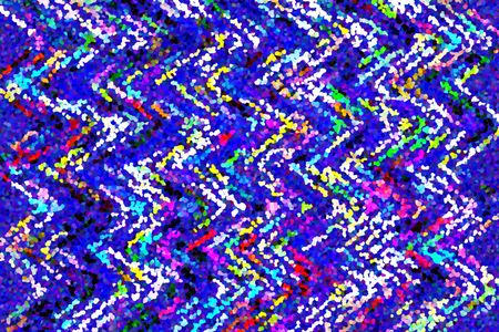 Pointillist varicolored abstract with zigzag pattern on blue background