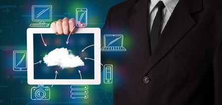 Young businessman showing hand drawn cloud computing