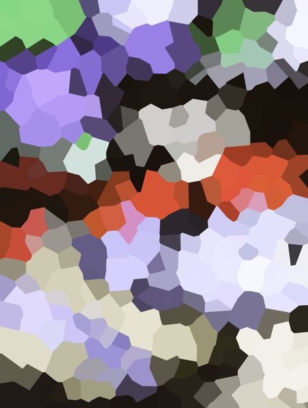 Multicolored crystallized abstract of asymmetrical interlocking polygons