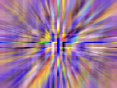 Multicolored abstract illustration of wormhole with radial blur seen from starship accelerating at warp speed