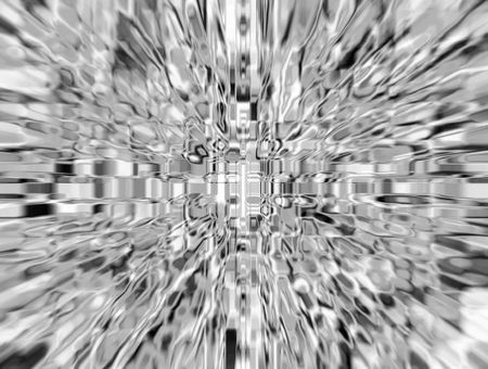 Impressionistic abstract, in black and white, of wormhole with radial blur seen from starship accelerating at warp speed 8