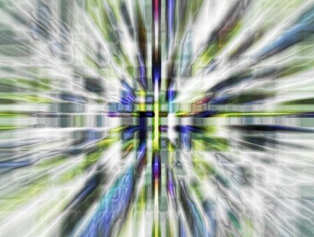 Otherworldly abstract illustration of wormhole with radial blur seen from starship accelerating at warp speed 10