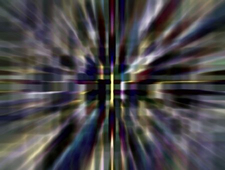 Dark dreamlike futuristic abstract of wormhole with radial blur seen from starship accelerating at warp speed 24